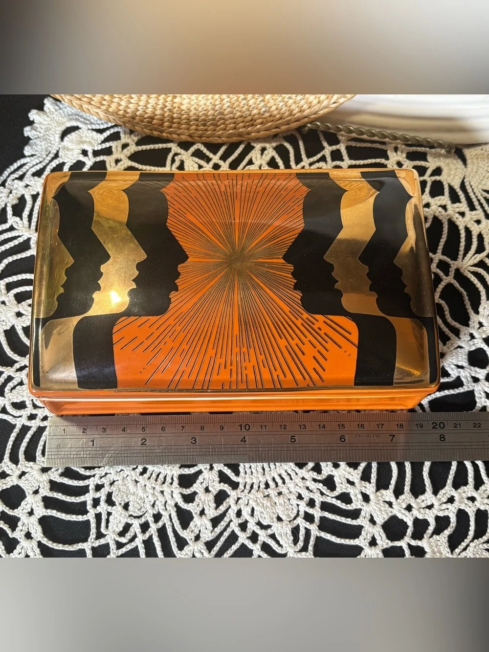 Spitfire Girl Wysper Ceramic Box 24K Gold Art Deco Faces Jewelry Keepsake Box